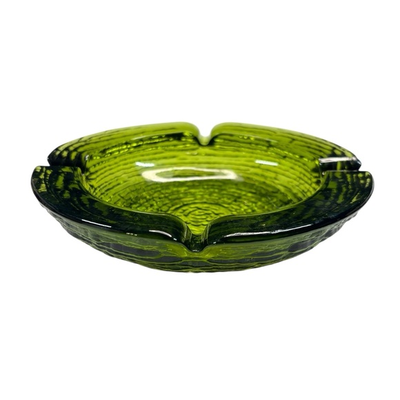 Other - Anchor Hocking Soreno Heavy Green Glass 6" Ashtray Textured Vintage Bar Retro